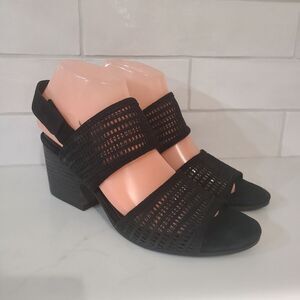 Eileen Fisher Finn Suede Mesh Black Open Toe Sandals Size 8.5 Comfort